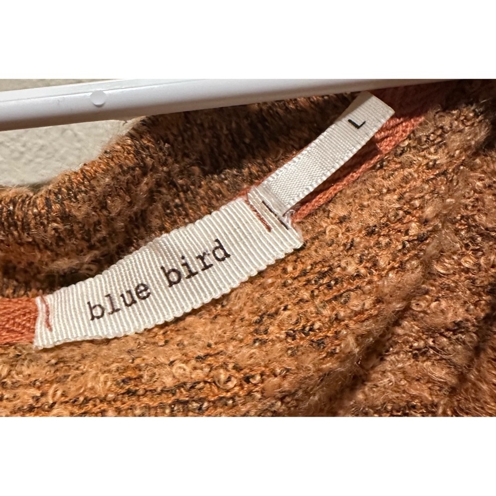 Blue Bird Knit Sweater Top 3/4 Sleeve Burnout‎ Texture Pocket Orange L - Picture 2 of 5